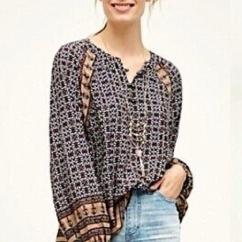 Anthropologie 11.1 Tylho Aubina Peasant Blouse Top Long Sleeves Size XS